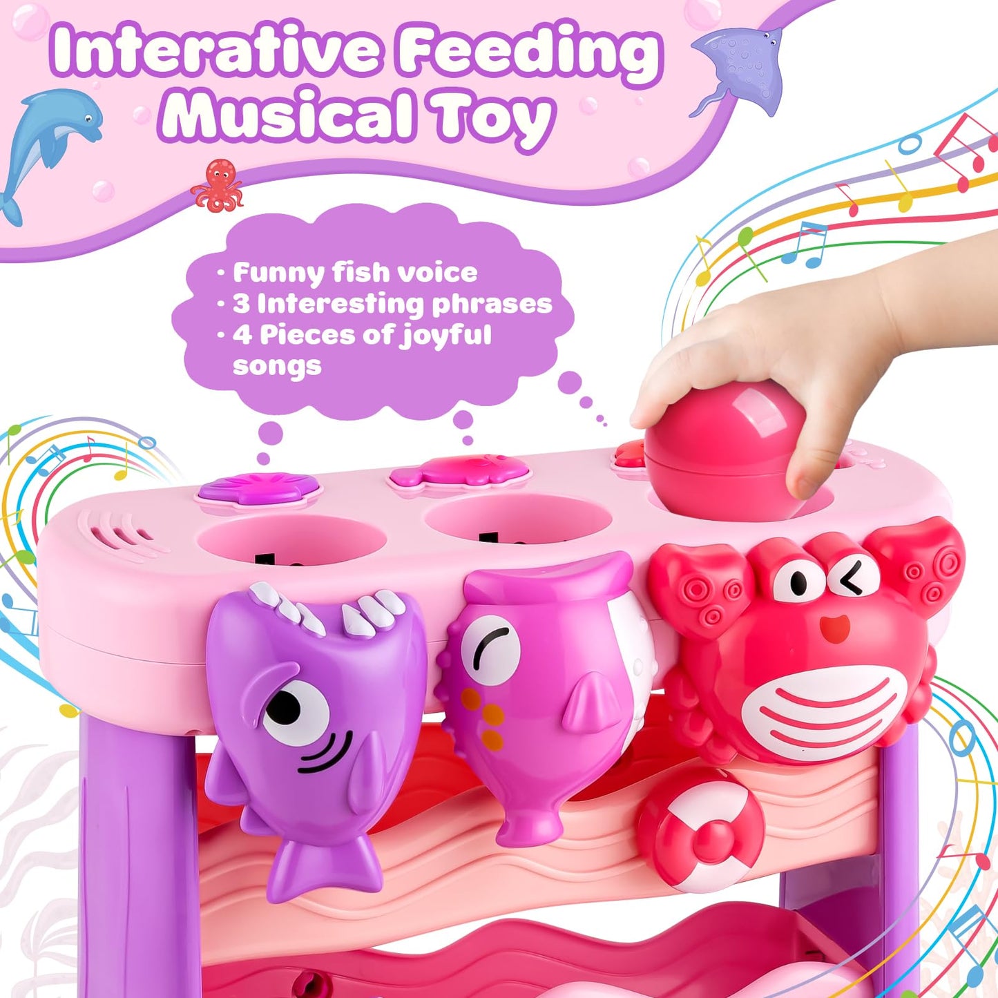 V-Opitos Musical Toy for 1, 2 Years Old Boys & Girls, Feeding Interactive Toys with Ball, Montessori Education Toys, Perfect Toddler Christmas Birthday Gifts
