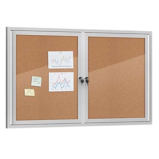 Mifuro 48"x30" Enclosed Bulletin Board, Outdoor Lockable Weather-Resistant Aluminum Cork Noticeboard for School & Office, Silver Frame w/Cork