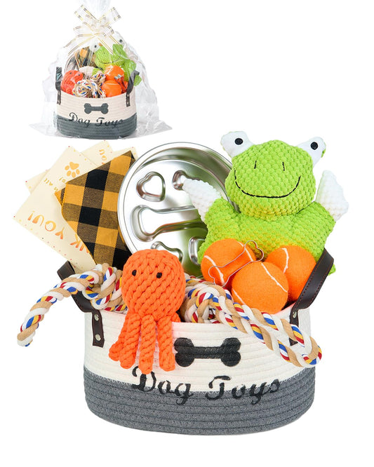 14Pcs New Puppy Gift Basket, Complete Premium Welcome Puppy Starter Kit and Dog Gift Basket with Dog Toys Bundle, Pet Essentials for New Owners, Perfect Dog Birthday Set for Small to Medium Breeds