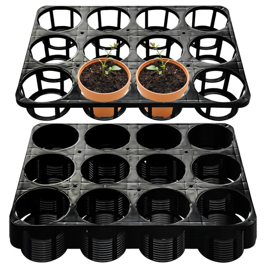 10 Pcs 12 Cell Plant Trays for Pots, Round Plastic Nursery Planter Tray, Indoor Gardening Use, Ideal for 4 Inch Nursery Pots