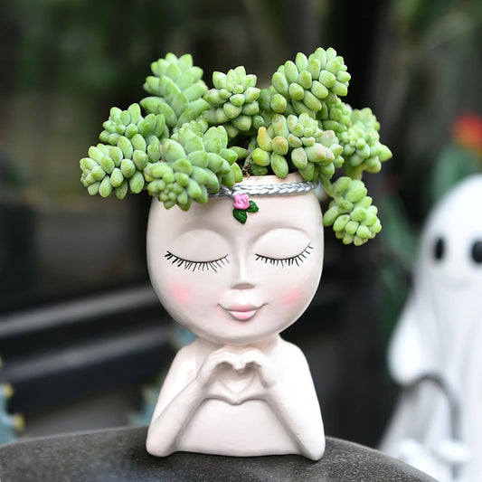 Face Planters Pot Head Unique Face Flower Pot Head Planter for Indoor Plants Cute Small Succulents Pot Indoor Plant Pot with Drainage,Funny-Face-Flower Pot Plant Pots for Outdoor Garden Home Decor B