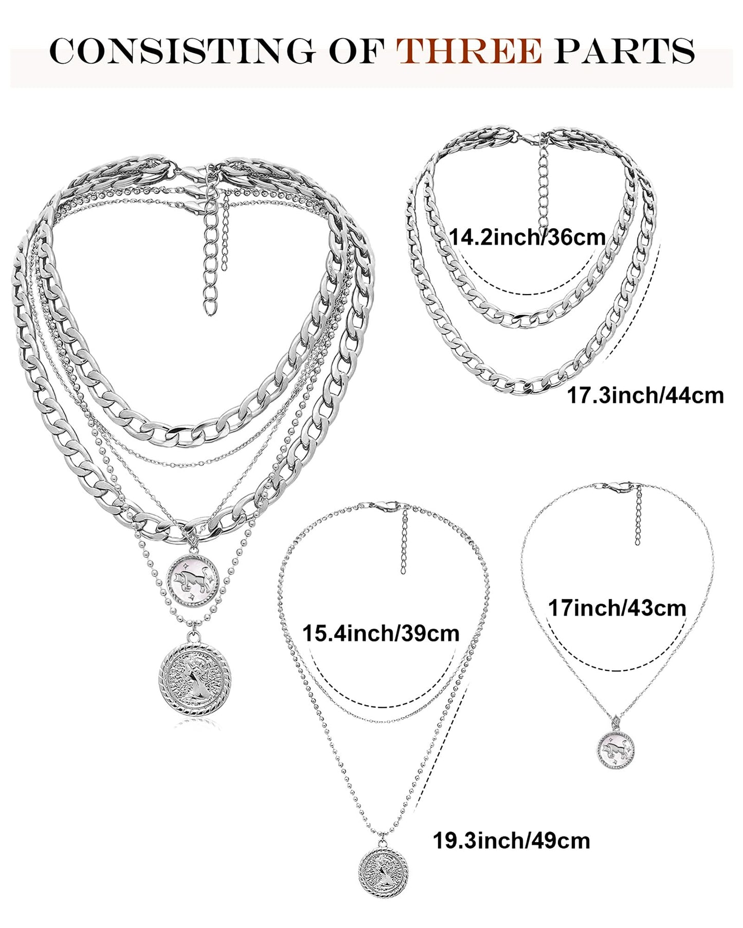 MJartoria Gold Layered Necklaces for Women Trendy Retro Coin Pendant Necklace Dainty Chunky Chain Choker Necklaces for Jewelry Birthday Gifts (Silver, Zodiac-Taurus-3PCS Layered)