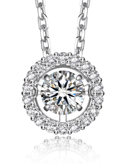 MomentWish Floating Necklace for Women, 0.5 Dancing Moissanite Necklace for Her, 925 Sterling Silver Pendant Anniversary Birthday Christmas Gift for Wife Mom Girlfriend-Halo