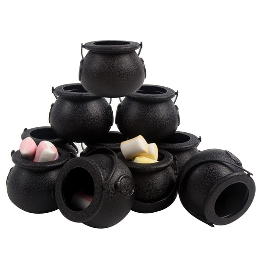 DIYASY Mini Plastic Cauldron,12 Pcs Witch Calderon Pot Black Buckets with Handle for Kids Halloween Candy St. Patrick's Coins Holder & Party Favors