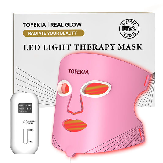 TOFEKIA FDA-Cleared Red Light Therapy Mask for Face – 3 Modes for Acne and Wrinkles, 5 Intensity Levels，850nm Infrared Led Light Therapy Device, Pink