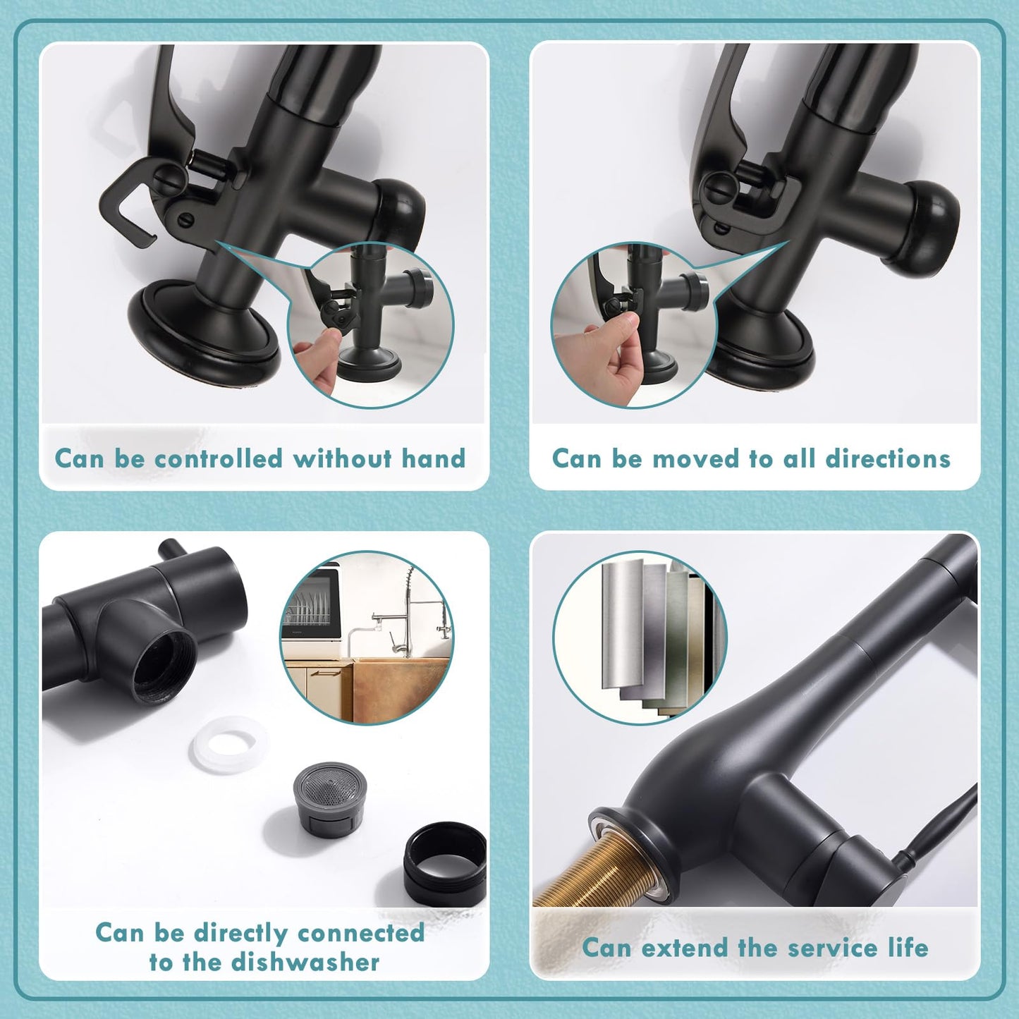 GIMILI Matte Black Kitchen Faucet with Pull Down Sprayer Single Handle High Pressure Kitchen Sink Faucet Commercial Double-Headed Kitchen Faucets