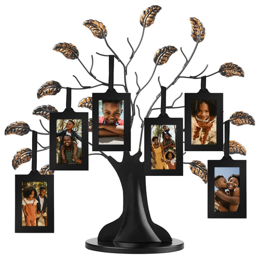 Americanflat Family Tree Picture Frame - Includes 6 Hanging 2x3 Picture Frames - Adjustable Ribbon Tassels - Ideal as Mother’s Day Gifts, Christmas Decor - Black and Bronze - Gifts for Mom