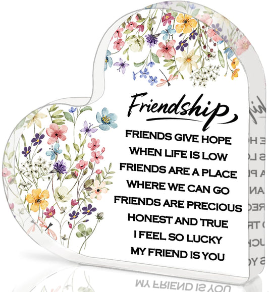 Friendship Gifts for Women, 0.5 Thickness Acrylic Heart Plaque - Best Friend Birthday Gift for Her, Sister Work Bestie Gifts, Thanksgiving & Cheer Up Decorative Sign Keepsake