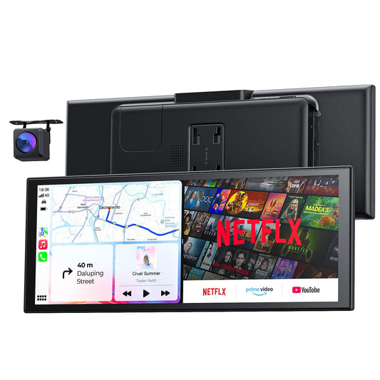 10.26“ Carplay Screen for Car with Net-Flix YouTube, Portable 60FPS Wireless Car Play Tablet for Apple CarPlay & Android Auto, 1080P Backup Camera, OTA, Dual Bluetooth, Voice Control, Navigation