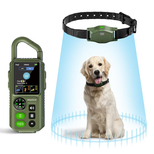 Wireless Dog Fence - Portable Electric Fence, Dog Training Collar, Perimeter Containment System with Adjustable Radius up to 656 ft in Open Areas, Waterproof Rechargeable (Olive Green - for 1 Dog)