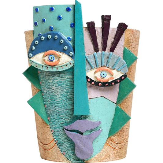 BJVF Picasso Flower Pot/Vase, Unique Planters, Abstract Face Flower Pots, with Drainage Holes, Handcrafted Resin Vases for Artistic Home Décor (Large)