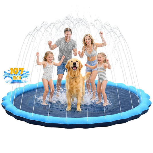 107inch Extra Large Non-Slip Splash Pad Sprinkler for Kid and Dog, Kiddie Dog Pool, Toddler Outdoor Toys for Ages 3-12 Boys Girls, Summer Outdoor Water Kids Toys, Parent Games, Backyard, Lawn