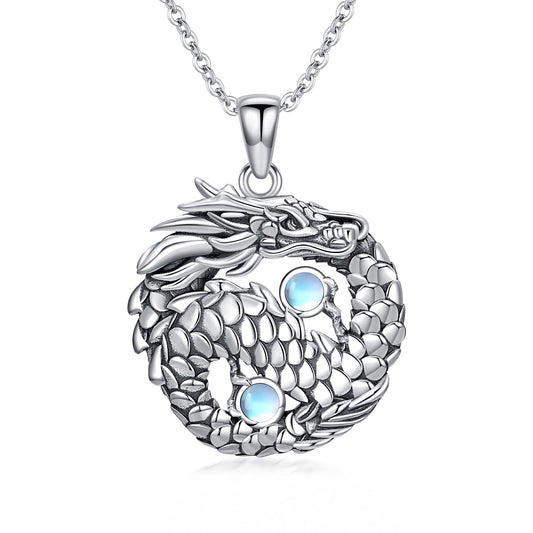 YAFEINI Dragon Necklace S925 Sterling Silver Moonstone Dragon Pendant Necklaces Dragons Jewelry Gift for Women Mom Wife
