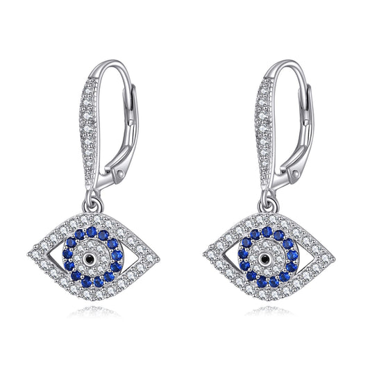 YFN Evil Eye Earrings for Women Sterling Silver Blue Evil Eye Leverback Earrings Huggie Hoop Earrings Dangle Earrings Minimalis Jewelry Gifts
