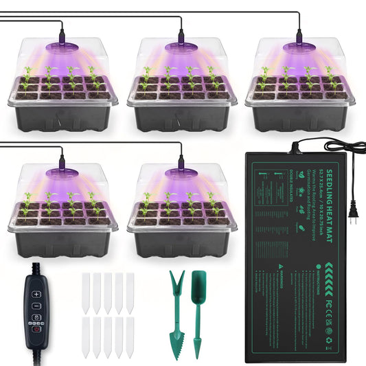 AUPETEK Seed Germination Kit with Heat Mat and Light Humidity Domes, 60 Cell Starter Trays Germination Station Cloning Kit