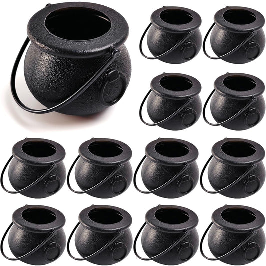 TIHOOD 12PCS 2.75” Spooky Halloween Candy Cauldrons - Mini Black Cauldron Children Bucket Toys for St. Patrick’s Day Pot of Gold, Trick or Treat, Halloween Decoration and Kid Birthday Party Favors