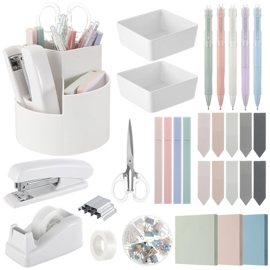 Kosiz 27 Pcs Black White Desk Accessories Gift for Aesthetic Desk Organizer Neutral Office Supplies Pen Holder Stapler Binder Sticky Notes Paper Clips Scissor Staples for Women(Fashion)