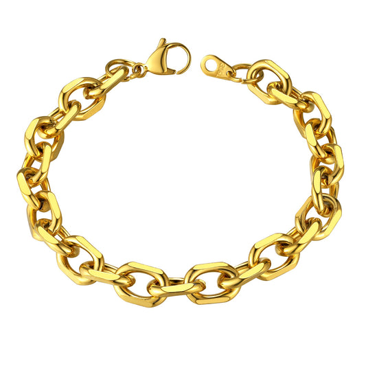 ChainsHouse Mens Women Cable Chain Link Bracelet 18K Gold Plated Stainless Steel 9mm,8.3 inch