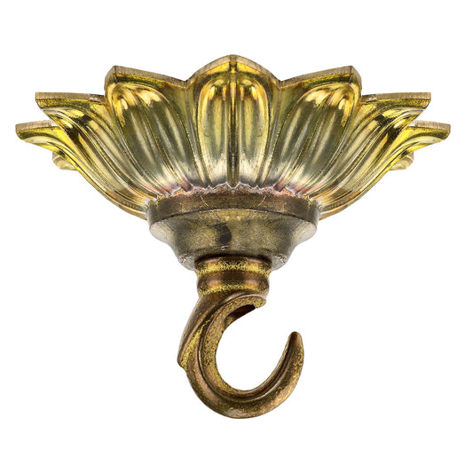 Hicarer 3.58 in Floral Brass Hook for Hanging Planters Brass Canopy Kit for Chandelier and Ceiling Lights Wind Chimes and Swag Pendant Lights Decorative Art Nouveau Open Hook Home Ceiling(Vintage)