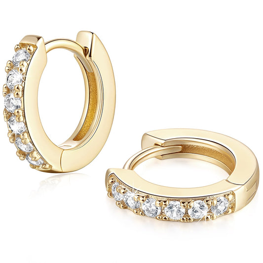 NEARLAND 14K Gold Hoop Earrings for Women 14K Gold Earrings for Women Small Gold Hoop Earring for Womens with Round Cubic Zirconia Lightweight Huggie Hoops Earring for Womens 12/14/16/20/25/30mm