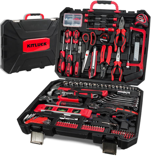 KITLUCK 228-piece Home Tool Kit, Household Hand Repair Tool Set for men, Portable Tool box Set with Tools (Screwdriver, Wrench, Plier, Socket, Harmer, Hex Key, Rule, Saw, Knife, etc.) for Home and Car