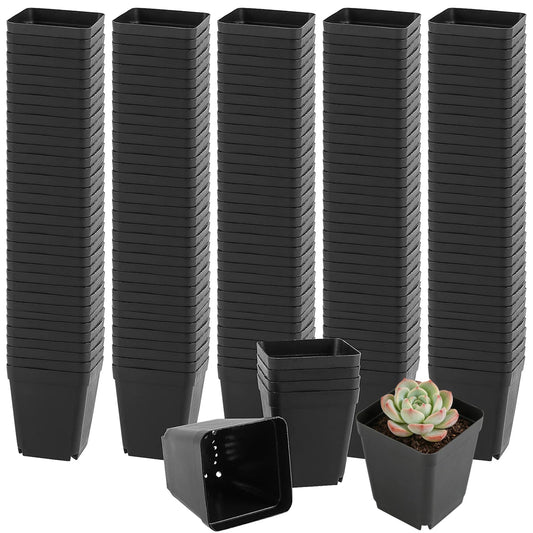HAKZEON 120 PCS 3.15 Inch Plastic Nursery Pot, Square Plant Pot with Drainage Holes, Small Plant Flower Starting Pots, Balck Deep Starter Container for Flower Planter Seedlings, Succulents