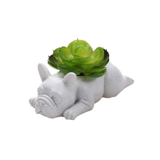 UIYIHIF Resin Dog Succulent Planter Mini Puppy Air Plant Planter,French Bulldog Shape Cute Bonsai Flower Pots for Home Garden Office Desktop Decor (No Plants), White
