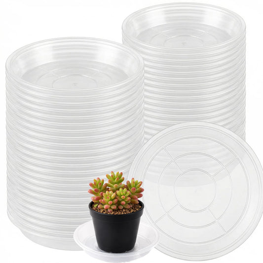 Tulpeed 50 Pack Clear Plant Saucer 5 Inches Plant Trays for Pots Plastic Round Drip Trays Flower Pot Saucers Black Planter Water Tray Plant Drainage Tray