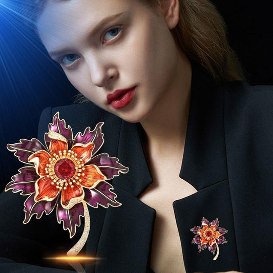 UNVAK 18K Gold Plated Flower Brooch Pin - Rhinestone Lapel Pin Jewelry for Women - Christmas & Birthday Gifts, Dress Accessories