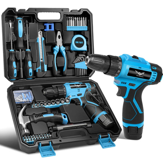 JENABOM Tool Set：Tool Kit with 12V Cordless Drill,Tool Box with Drill,Hand Drill Set for Men & Women,Home Tool Kits for House Repair,Handyman,DIY 146 Piece