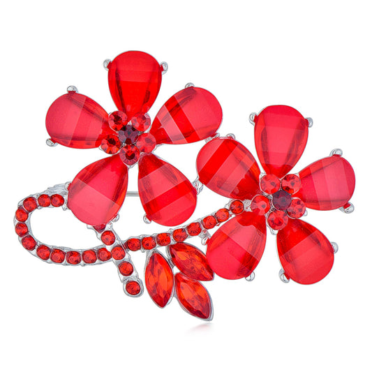 UNVAK Rhinestone Flower Brooch Pin - Red Crystal Lapel Pin Jewelry for Mother's Day & Wedding Gifts