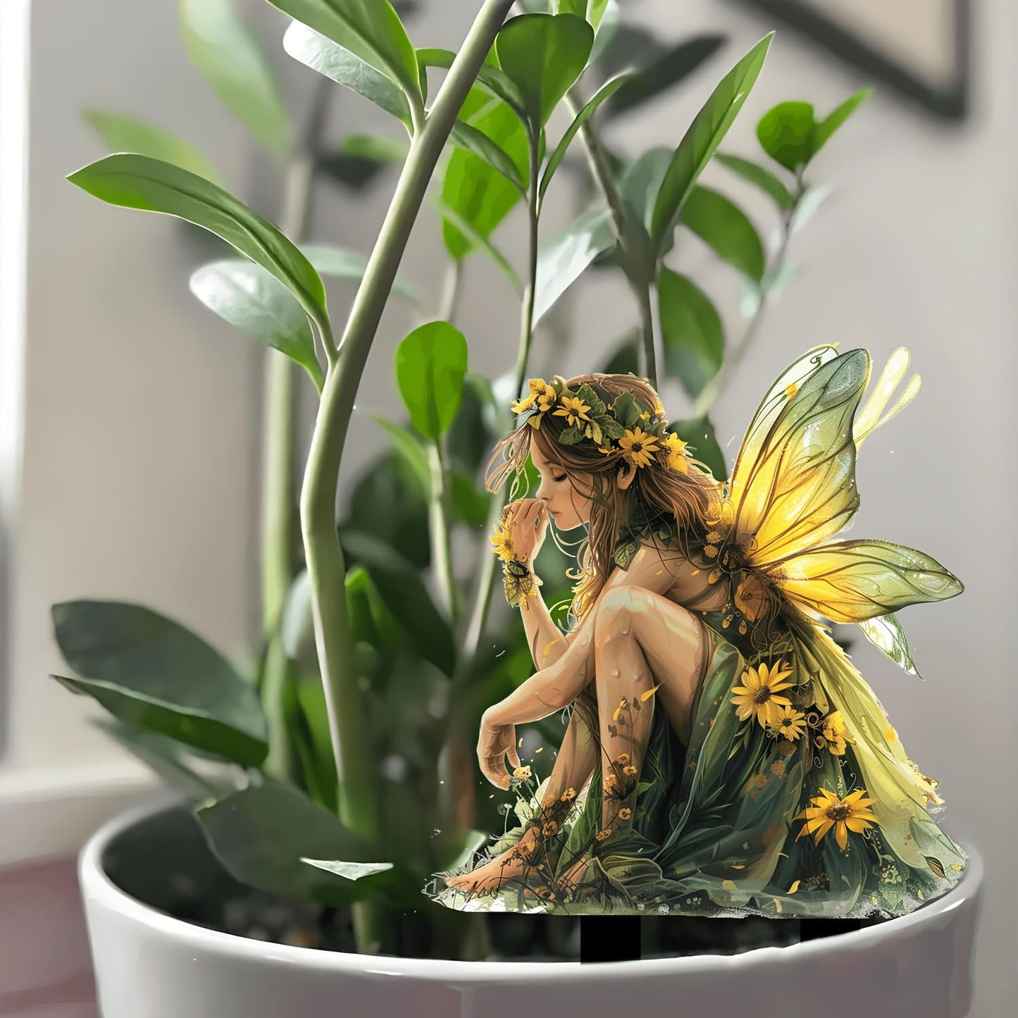 Fairy Garden Stake Decor, 2D Flat Acrylic Fairy Garden Decor Panel, Elf Yard Sign for Outdoor Indoor Yard Lawn Plants Pots, Fairy Yard Accessories (Green Fairy)