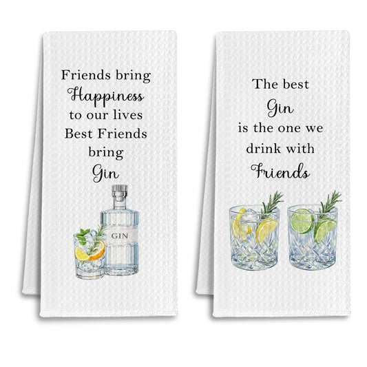 IRTAGANNY Friends and Gin Kitchen Towels, Gifts for Gin Lovers Dish Tea Towels for Kitchen, Gifts for Best Friend Woman Decorative Hand Towel, 16x24 Inch Set of 2