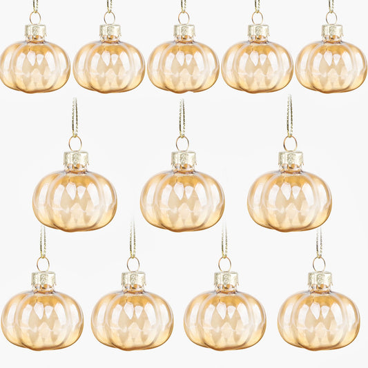 YiYa 12 Pcs Fall Pumpkin Ornaments Glass Pumpkin Hanging Ornaments for Tree Thanksgiving Tree Ornament Set for Autumn Thanksgiving Halloween Xmas Home Decoration