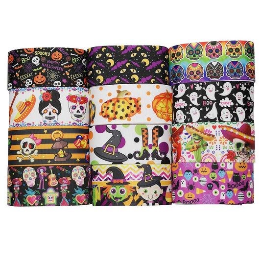 Niangzisewing 12yards Mix Lots 2" (50mm) Wide Halloween Ribbon Appliques Craft Party Decoration Pumpkin Ghost Skull Wizard Bat Cat Grosgrain Ribbons (Halloween, 50mm(2"))