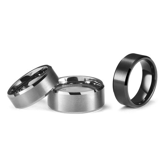 King Will 8mm Basic Wedding Ring For Men with Brushed Matte Surface Beveled Polished Edge Comfort Fit 9.5