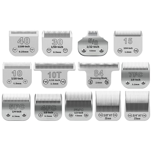DODAER 13pcs Pet Dog Grooming Clipper Stainless Steel Blade Kit,Compatible with Andis/Oster A5,Wahl KM10 Series