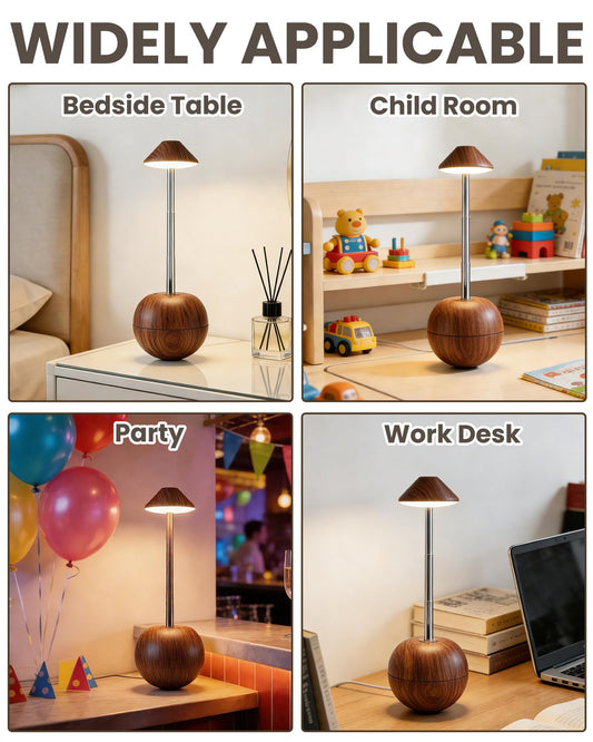 yadoker Tumbler Table Lamp with Remote, Cordless Touch Bedside Lamp, Rechargeable USB Small Lamp for Nightstand, Multiple Colors Dimmable Mushroom Shape Night Light for Nursery, Bedroom (Walnut)