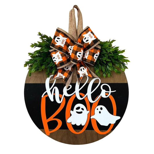 Halloween Door Sign Hanger Decorations, Cute Halloween Ghost Decor Welcome Wood Wreaths for Front Door Farmhouse Porch Wall Decor Outdoor (Halloween Ghost)