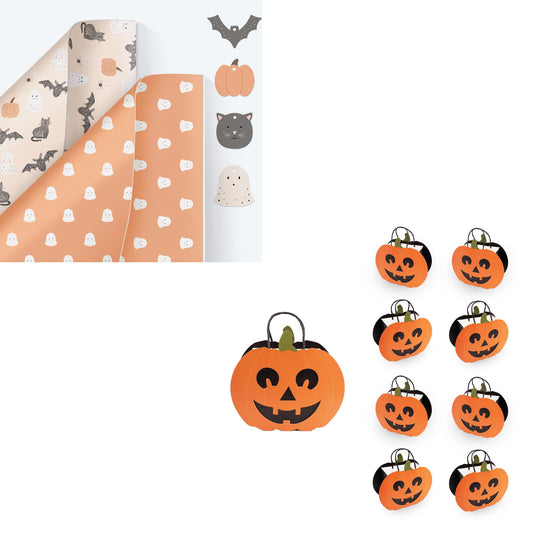 Cheerland Halloween Party Decorations Cute Spooky Pumpkin Treat Bags With Wrapping Paper for Horror Theme Birthday Baby Shower Summerween Party Supplies
