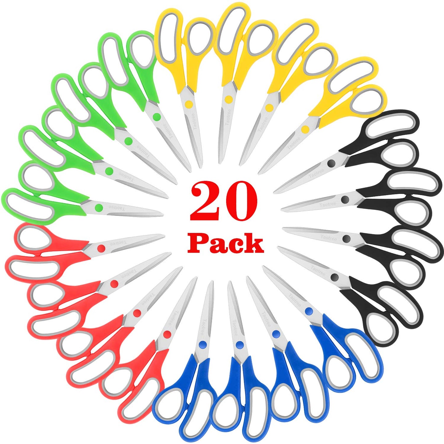 Scissors for Office, Taotree 8" Scissors All Purpose Bulk of 5-Pack, Middle School Supplies Student Teacher Classroom, Sharp Craft Shears for Office Home Sewing Fabric, Right/Left Handles, Same Size