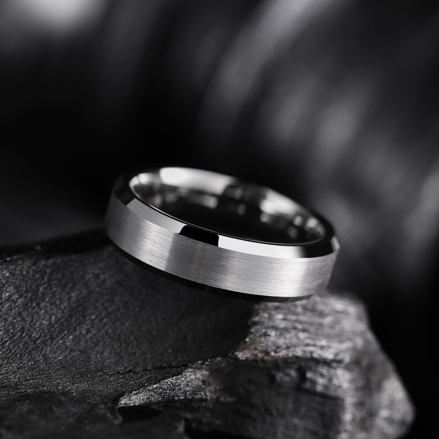 King Will 6mm Men's Gunmetal Gray Wedding Ring - Brushed Matte Surface, Beveled Polished Edge, Comfort Fit Size 8