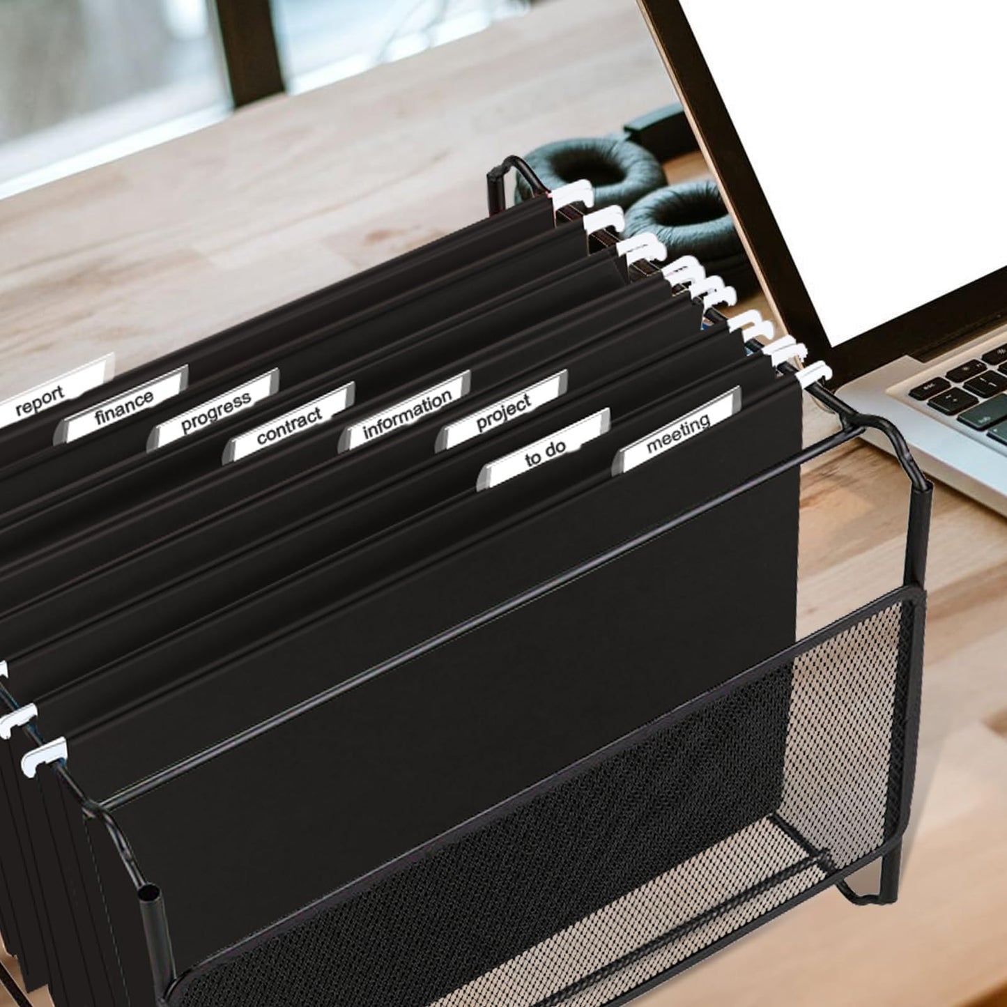 HERKKA Hanging File Folders, 60 Pack Reinforced Letter Size Hanging Folders, Designed for Bulky Files, Filing Cabinet, 1/5-Cut Adjustable Tabs (Black)