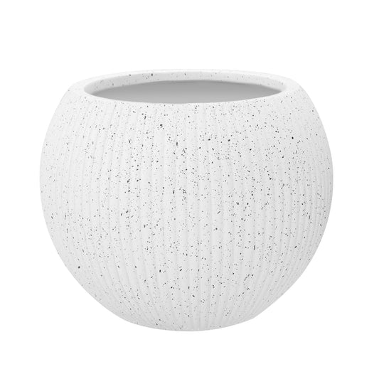 DEPLA LANE Marlo Fiberstone Round Planter (8.5" Pot Opening x 12..6"D x 9.8"H) Ribbed Finishes, Lightweight, Durable, UV Resistant, Modern Minimalist Home Decor, Indoor Outdoor Pot (S, Ribbed White)