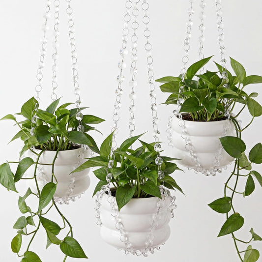 Sliner 3 Pack 24 Inch Crystal Beaded Plant Hanger Macrame Plant Hanger Decorative Hanging Planter Holder for Indoor Outdoor Boho Decor Wedding Home Garden