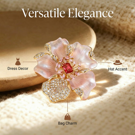 Brooch Pin - Gold Plated | Ideal Gift for Mom & Wife on Thanksgiving Day, Birthdays & Weddings (White Peony)