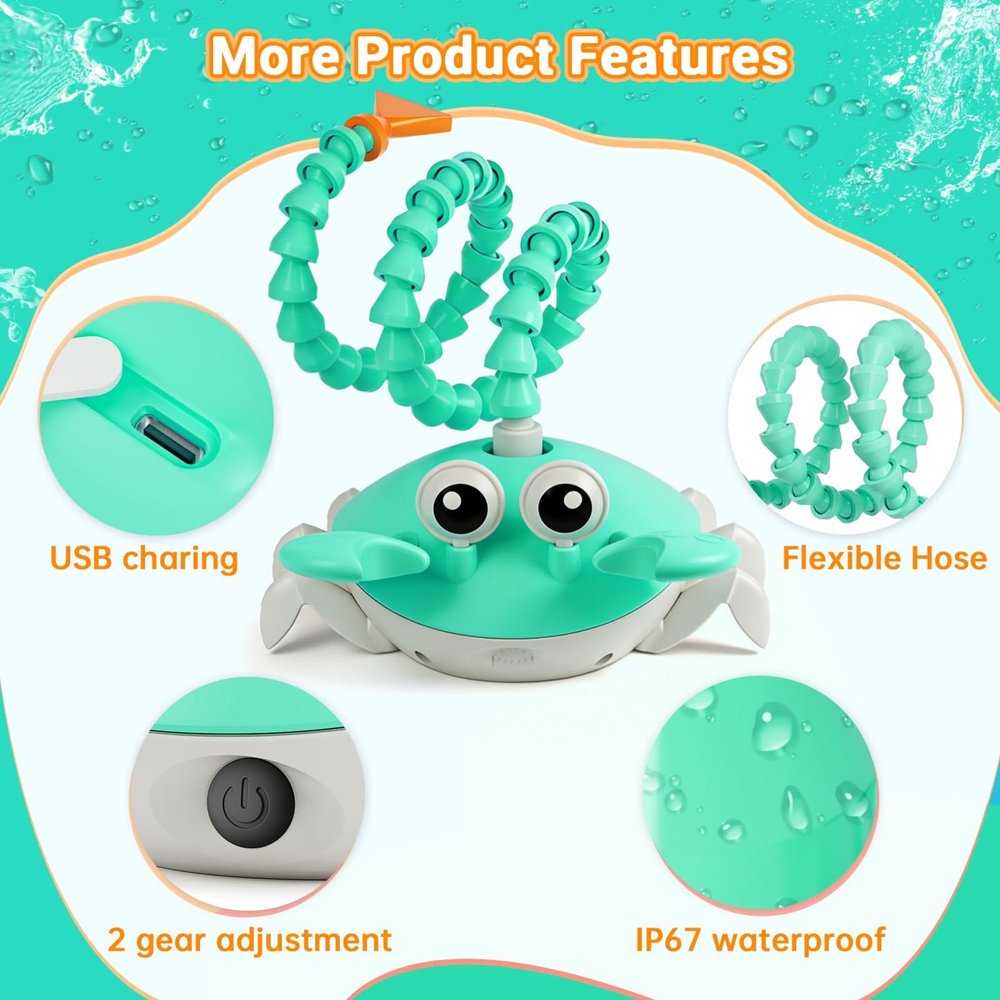 Water Table Pump, 5400mAh Rechargeable Crab Water Pump for Water Table with 3 Modes Sprinkler, 8 Hours Non-Stop Fun Summer Outdoor Water Toys Outside Water Play Table Accessories for Kids Toddlers