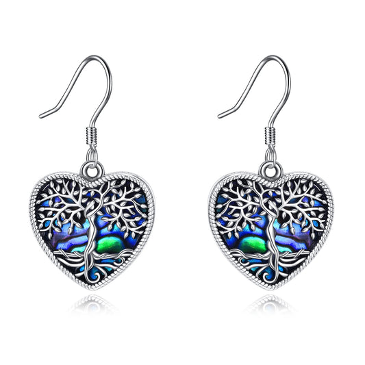 ONEFINITY Heart Tree of Life Earrings Sterling Silver Abalone Shell Tree of Life Dangle Drop Earring for Women Jewelry