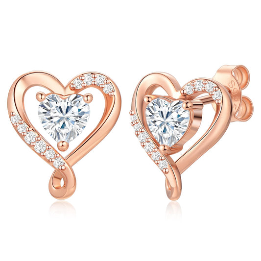 Zifeel Earrings for Women, Rose Gold Birthstone Heart Studs Earring for Girlfriend Wife, Anniversary Birthday Christmas Valentines Mothers Day Gifts Jewelry for Women Wife Her Mom