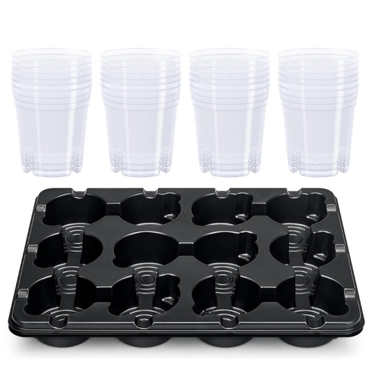 homenote 4 Inch Seed Starting Trays with Clear Nursery Pots, 2-Pack 12-Cell Seedling Starter Trays & 4" Nursery Pots 24 Pcs with Drainage, Plant Starter Germination Trays for Indoor Outdoor Growing